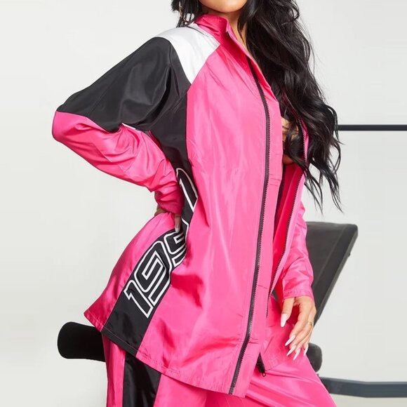 PrettyLittleThing Nylon 1997 Oversized Sports Jacket ASO Emily in Paris - Picture 2 of 9